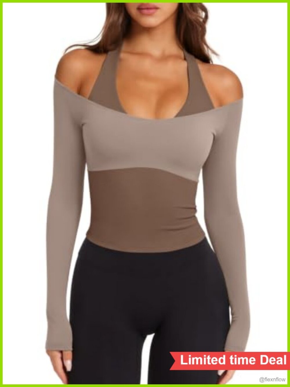 LASLULU Women's Colorblock Padded Long Sleeve Workout Top Yoga Gym
